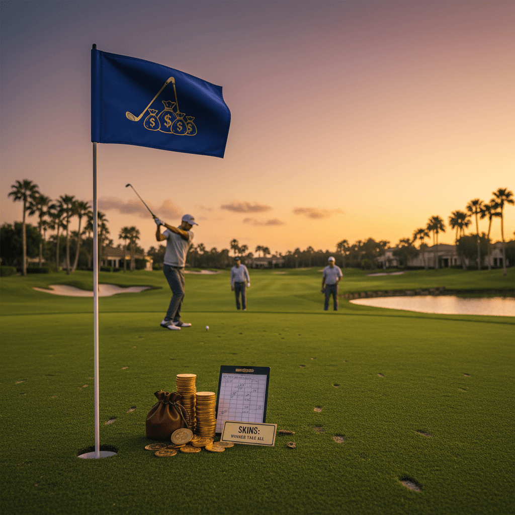 Golfers celebrating winning a skins hole
