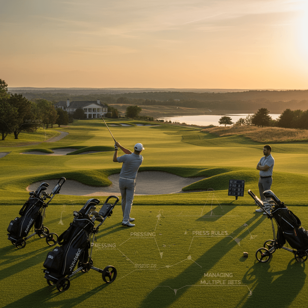 Golfers reviewing scorecard and discussing press